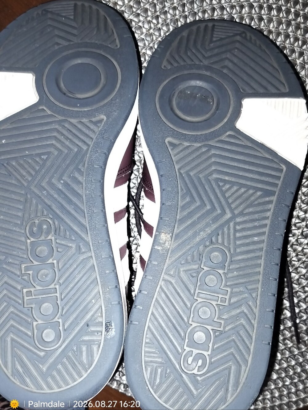 Adidas Unisex Maroon Hi-Top Sneakers with White Stripes - Picture 3 of 6